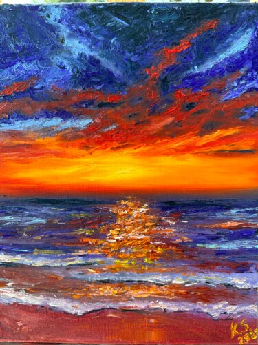 "Red sunset" başlıklı Tablo Kristina Sergeeva tarafından, Orijinal sanat, Petrol Ahşap Sedye çerçevesi üzerine monte edilmiş