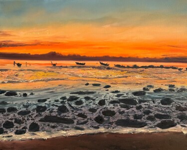 Painting titled "Thai sunset" by Kristina Sergeeva, Original Artwork, Oil Mounted on Wood Stretcher frame