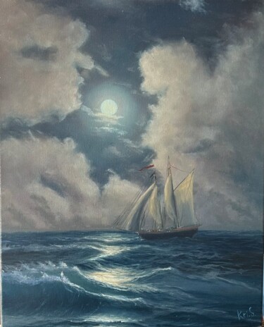 Painting titled "Stormy" by Kristina Sergeeva, Original Artwork, Oil Mounted on Wood Stretcher frame