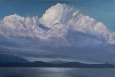 Painting titled "Cloudy morning" by Kristina Sergeeva, Original Artwork, Oil Mounted on Wood Stretcher frame