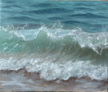 Painting titled "Wave" by Kristina Sergeeva, Original Artwork, Oil Mounted on Wood Stretcher frame