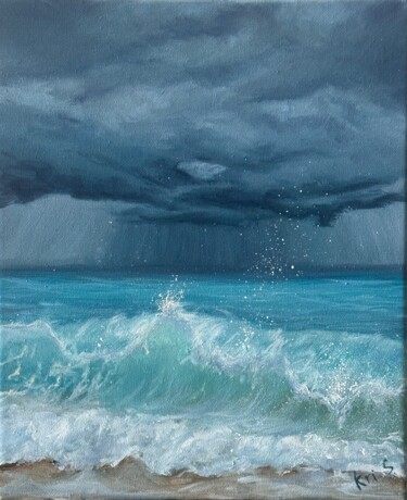 Painting titled "Rain is coming" by Kristina Sergeeva, Original Artwork, Oil Mounted on Wood Stretcher frame
