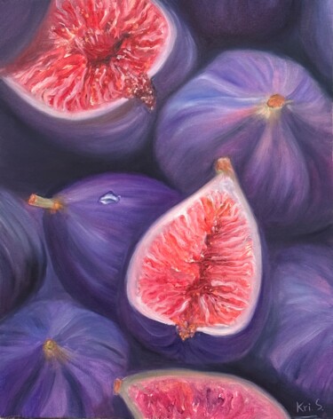 Painting titled "Figs" by Kristina Sergeeva, Original Artwork, Oil Mounted on Wood Stretcher frame