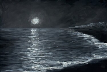 Painting titled "At night" by Kristina Sergeeva, Original Artwork, Acrylic Mounted on Wood Stretcher frame