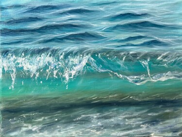 Schilderij getiteld "Sea Wave" door Kristina Sergeeva, Origineel Kunstwerk, Olie Gemonteerd op Frame voor houten brancard