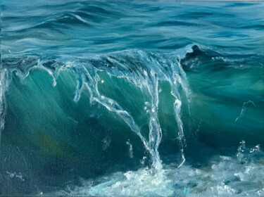 Painting titled "Green wave" by Kristina Sergeeva, Original Artwork, Oil Mounted on Wood Stretcher frame