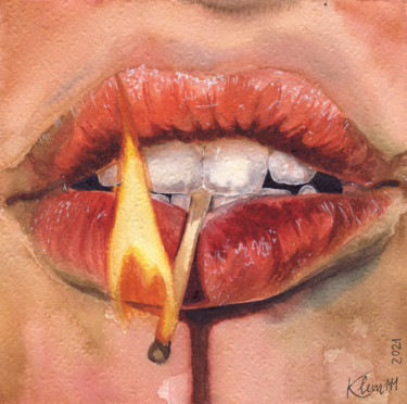 Schilderij getiteld "Чарующее пламя" door Kristina Veshkina (Klem111), Origineel Kunstwerk, Aquarel