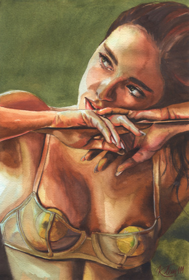 Картина под названием "Цитрусовый всплеск" - Кристина Вешкина (Klem111), Подлинное произведение искусства, Акварель