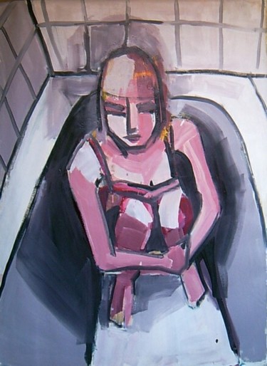 Painting titled "girl in the bathroo…" by Kristina Kovacevic, Original Artwork