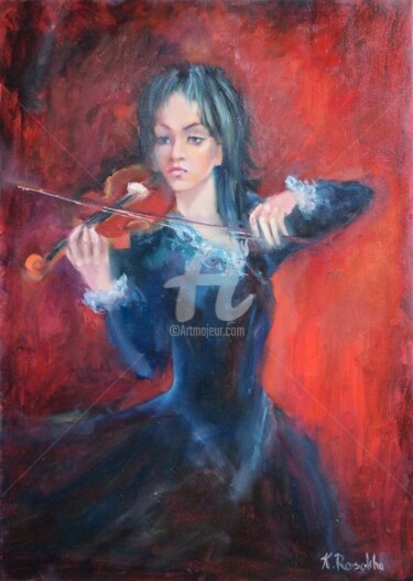 Картина под названием "Импрессия скрипки" - Крістіна Росоха, Подлинное произведение искусства, Масло