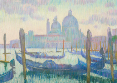 Painting titled "Gondolas  in Venice" by Kristina Korobeynikova, Original Artwork, Pastel