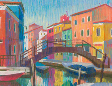 Pintura titulada "Burano. Colored hou…" por Kristina Korobeynikova, Obra de arte original, Pastel