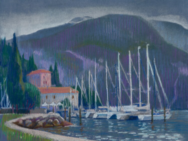 Pintura intitulada "Yachts in Riva del…" por Kristina Korobeynikova, Obras de arte originais, Pastel Montado em Cartão