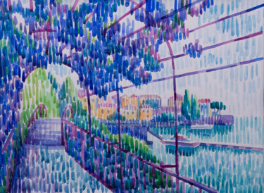 Peinture intitulée "Blue Varenna" par Kristina Korobeynikova, Œuvre d'art originale, Aquarelle Monté sur Carton