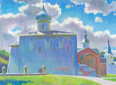 Malerei mit dem Titel "Летний день в Новго…" von Kristina Korobeynikova, Original-Kunstwerk, Tempera Auf Karton montiert