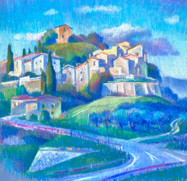 Painting titled "Penna Alta. Toscana" by Kristina Korobeynikova, Original Artwork, Pastel Mounted on Cardboard