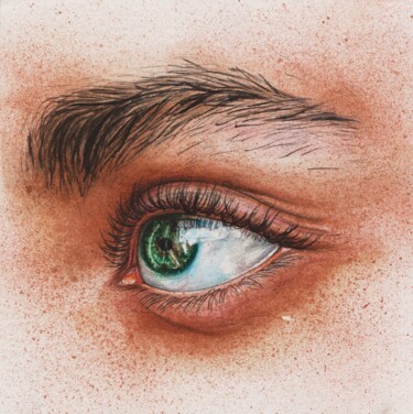 Картина под названием "Green eye" - Kristina Maslakova, Подлинное произведение искусства, Акварель
