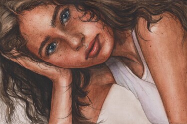 Pintura titulada "Naivety and Freckles" por Kristina Maslakova, Obra de arte original, Acuarela