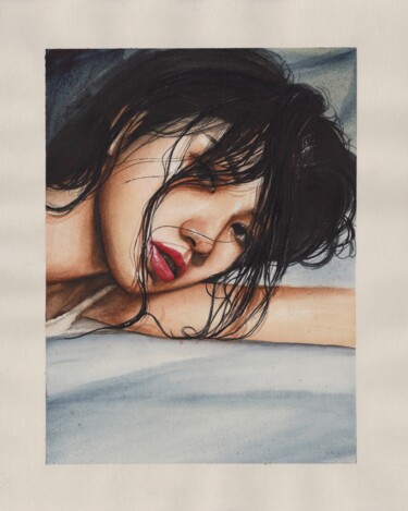 Painting titled "Cherry Lips" by Kristina Maslakova, Original Artwork, Watercolor