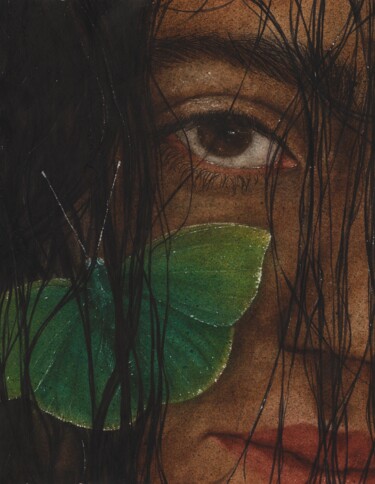 Pintura titulada "Green butterfly" por Kristina Maslakova, Obra de arte original, Acuarela