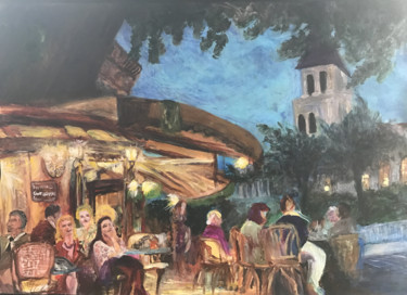 Peinture intitulée "Cafe at the Plaza" par Krirad, Œuvre d'art originale, Acrylique