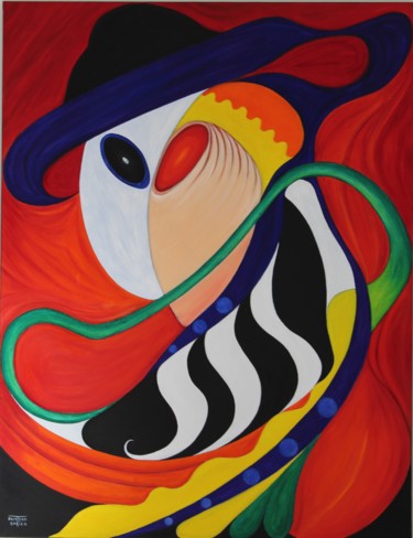 Painting titled "MAMBO" by Kristyan Boutier, Original Artwork, Oil Mounted on Wood Stretcher frame