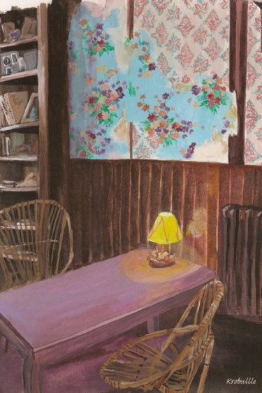 Malerei mit dem Titel "petit salon bibliot…" von Krobulle, Original-Kunstwerk