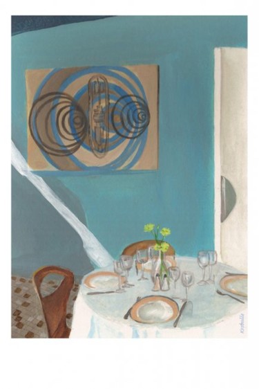 Malerei mit dem Titel "restaurant été36" von Krobulle, Original-Kunstwerk