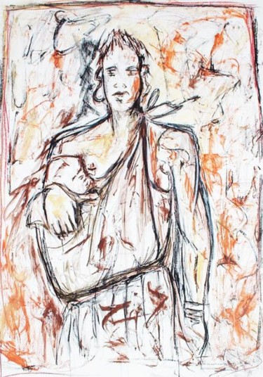 Pintura intitulada "mulher c/ bébé ao c…" por Ana Balegas, Obras de arte originais
