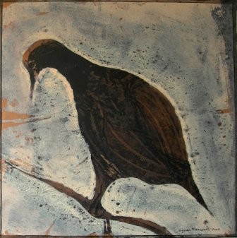 Painting titled "l'oiseau de nuit a" by Agnan Kroichvili, Original Artwork