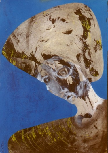Painting titled "Visage sur fond bleu" by Agnan Kroichvili, Original Artwork, Acrylic