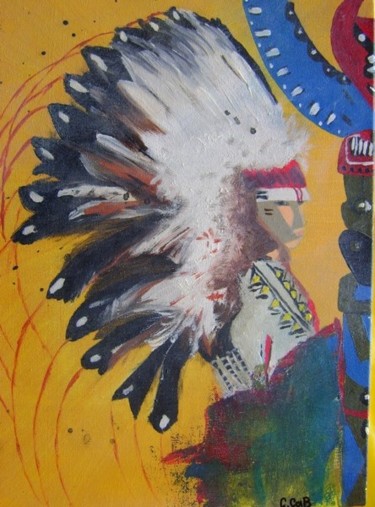 Peinture intitulée "L'indien" par Caroline Cabanis, Œuvre d'art originale