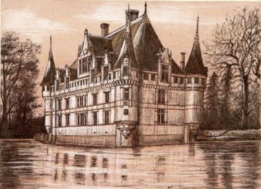 Desenho intitulada "CHATEAU AZAY LE RID…" por Kromka, Obras de arte originais