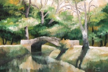 Painting titled "petit pont au jardi…" by Kromka, Original Artwork