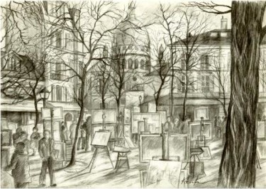 Drawing titled "montmartre" by Kromka, Original Artwork