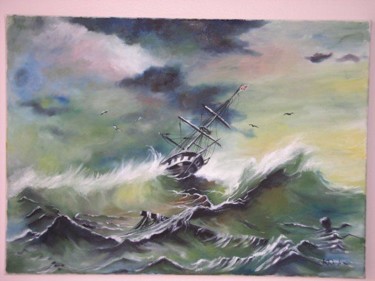 Pintura intitulada "bateau sous tempete" por Kromka, Obras de arte originais