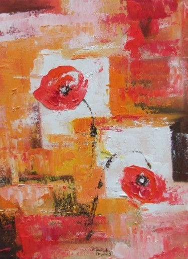 Painting titled "coquelicots 2" by Kromka, Original Artwork