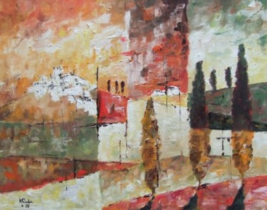 Painting titled "village provençale" by Kromka, Original Artwork