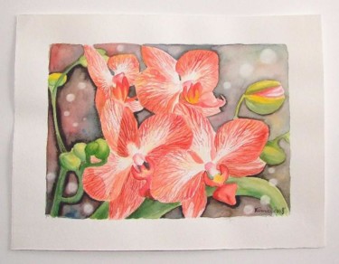 Painting titled "orchidées 2" by Kromka, Original Artwork