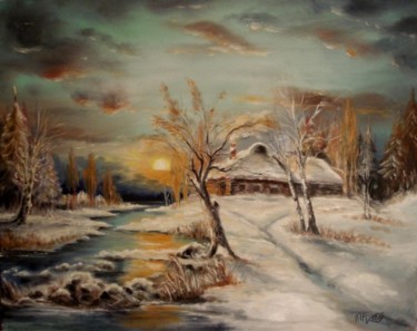 Painting titled "Wintery sunset" by Mizsei F Krug, Original Artwork