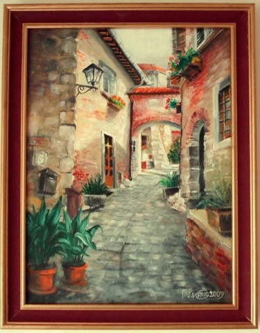 Painting titled "Tuscan street" by Mizsei F Krug, Original Artwork, Oil