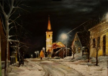 Painting titled "Wintery night in Te…" by Mizsei F Krug, Original Artwork, Oil