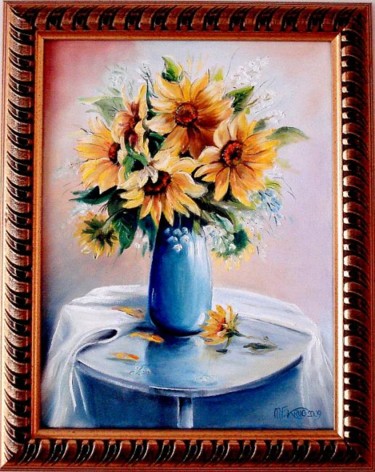 Painting titled "My sunflowers" by Mizsei F Krug, Original Artwork, Oil