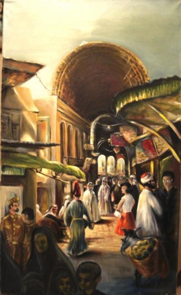Painting titled "Persian Market" by Mizsei F Krug, Original Artwork, Oil