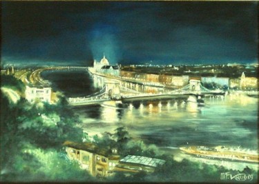 Painting titled "Budapest at night" by Mizsei F Krug, Original Artwork, Oil