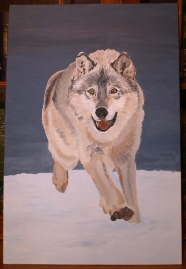 Schilderij getiteld "Winter Wolf" door Krughoff, Origineel Kunstwerk, Acryl