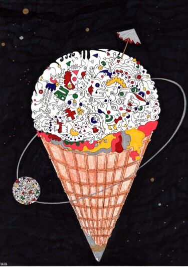 Disegno intitolato "Ice cream galaxy)" da Krughoff, Opera d'arte originale, Inchiostro