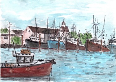 Painting titled "Fishing pier" by Krughoff, Original Artwork, Ink