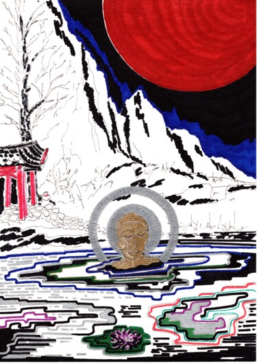 Desenho intitulada "méditation" por Krughoff, Obras de arte originais, Tinta