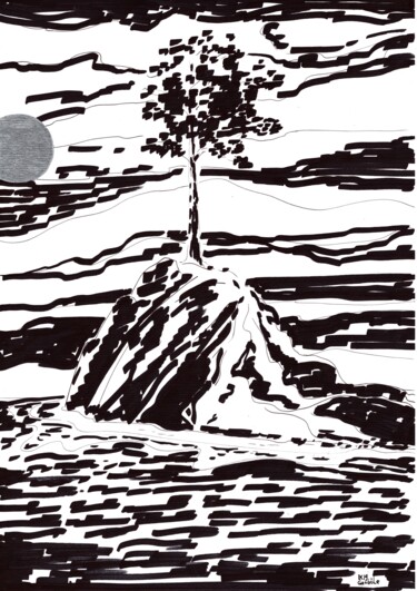 Dessin intitulée "The lonely pine (Je…" par Krughoff, Œuvre d'art originale, Encre
